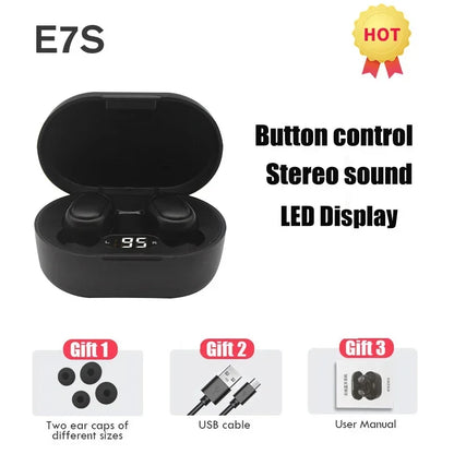 TWS E7S Bluetooth Earphones Wireless Headphones Headset with Mic HiFi Stereo Sport Noise Cancelling Mini Earbuds For Smartphones