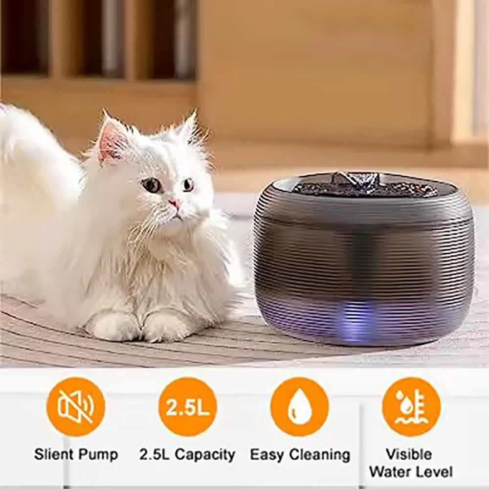 2.5L Extremely Quiet Cat Water Dispenser Pet Water Fountain for Cats and Dogs Built-in LED Light