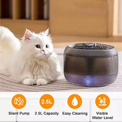 2.5L Extremely Quiet Cat Water Dispenser Pet Water Fountain for Cats and Dogs Built-in LED Light