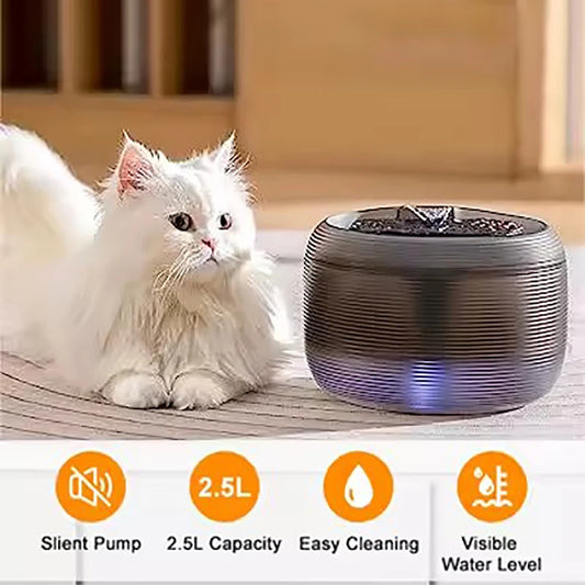 2.5L Extremely Quiet Cat Water Dispenser Pet Water Fountain for Cats and Dogs Built-in LED Light