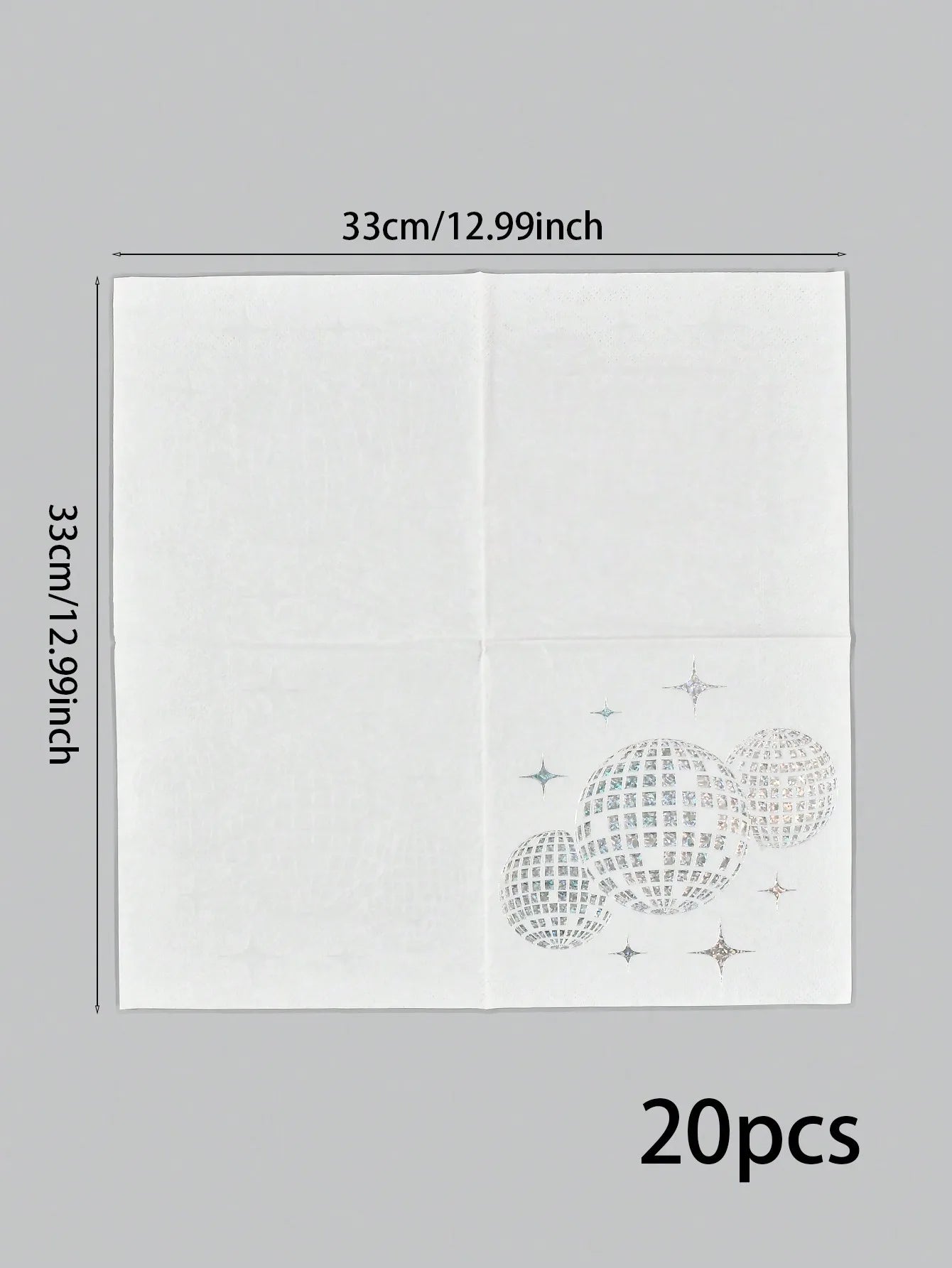 20 disposable silver-printed disco party cocktail napkins, party tableware, birthday engagement graduation party decorations