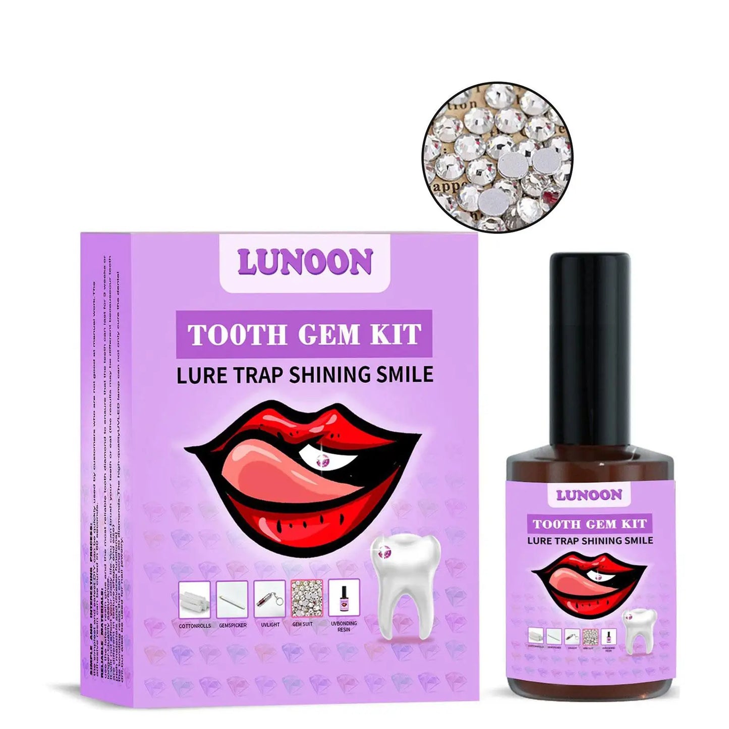 Tooth Jewelry Kit DIY Teeth Gems Kit With Glues And Light Teeth Clear Precious Stone Jewelry Decoration Glittering Tooth Gem Kit