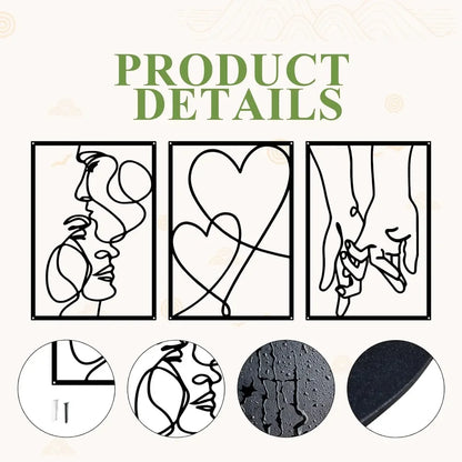 Metal Minimalist Line Wall Art - Valentine's Day Lover Kiss Hand Design, Aesthetic Modern Home Décor, Stylish Hanging Art