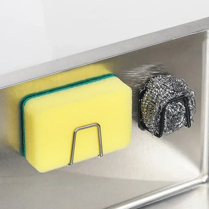 Kitchen Stainless Steel Sink Sponges Holders Self Adhesive Drain Drying Racks Wire Rag Organizer Hooks Multipurpose Wall Hooks