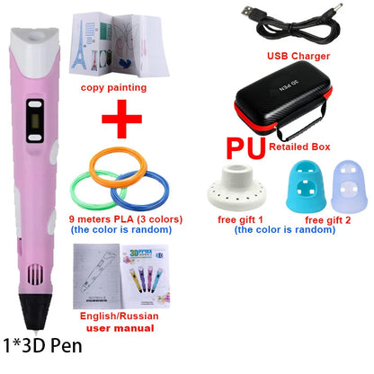 3D Pen 3d Printing Pen DIY Drawing Pens PLA Filament With USB PU Travel Case Birthday Christmas Gift For Kids Children