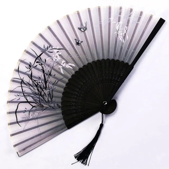 Bamboo Folding Fan Silk Chinese Fan Hand Women Black Fan Summer Female Dance Home Decoration Party Gift Home Ornament Fan Black