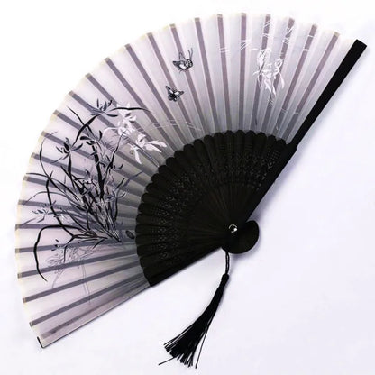 Bamboo Folding Fan Silk Chinese Fan Hand Women Black Fan Summer Female Dance Home Decoration Party Gift Home Ornament Fan Black