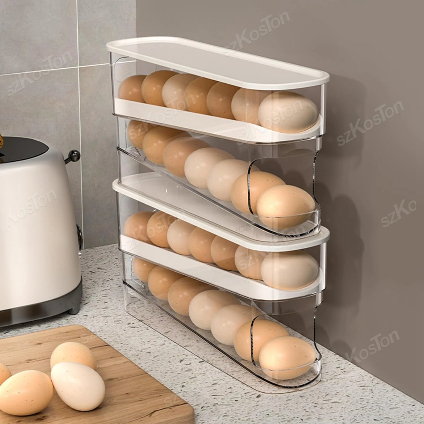 Egg Organizer Boxes Home Double Tiers Automatic Scrolling Egg Holder Refrigerator Storage Box for Fridge Kitchen Accessories