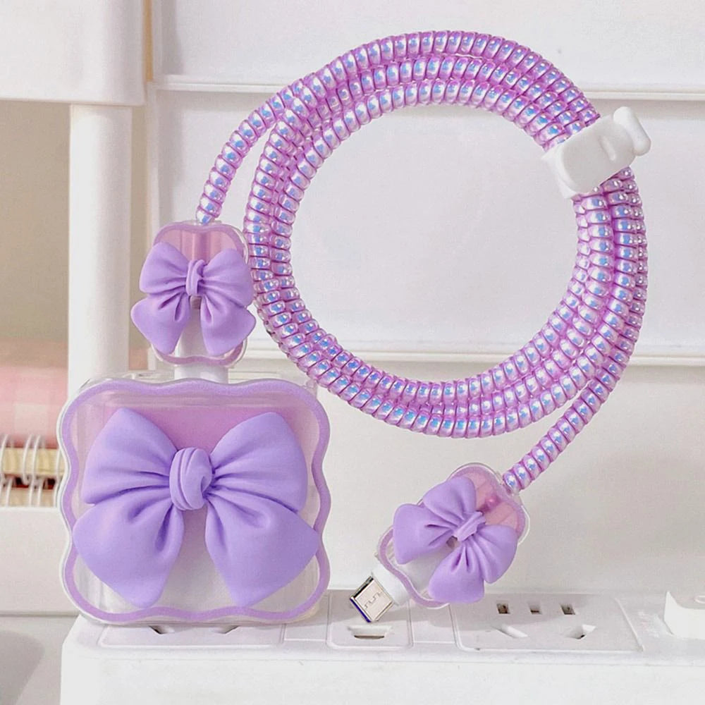 3D Bow Charger Cable Protector Cover For iPhone 20W 18W Charger Protector Storage Bag Case Cover Management Wire Cord Organizers