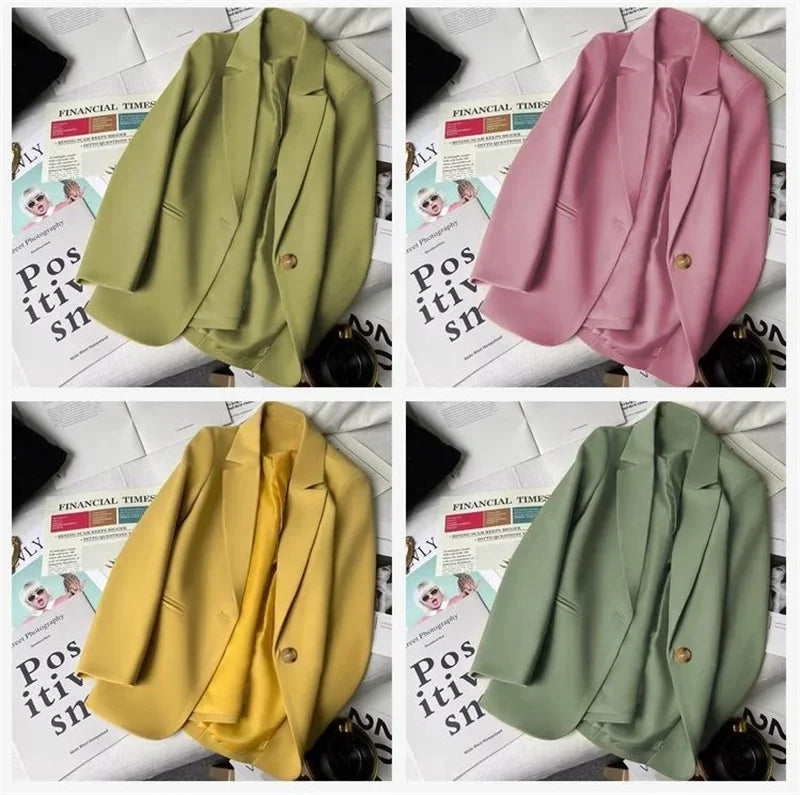 Office Lady Elegant Single Button Blazer Women New Autumn Long Sleeve Slim Jackets Casual Chic Tops Coats Outerwears Female