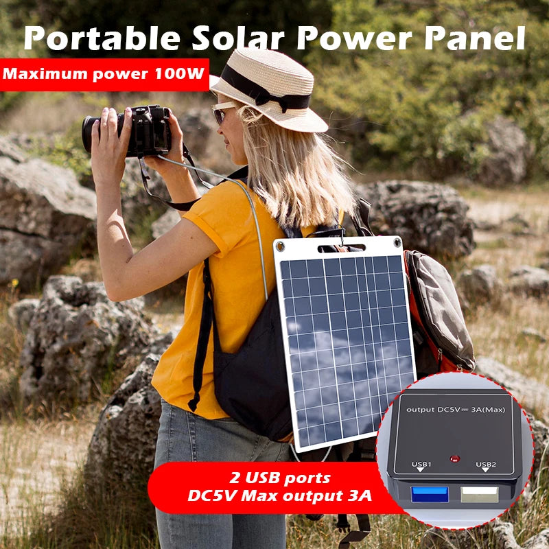 Portable Solar Phone Charger - 2 USB Ports 5V/2.4A Fast Charging for Outdoor Adventures & Emergency Power Supply