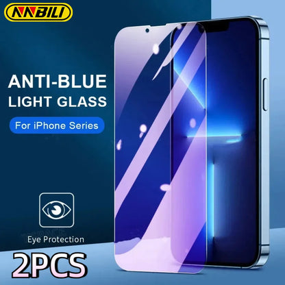 NNBILI 2Pcs Anti Blue Light Screen Protector Purple Tempered Glass Suitable For Iphone 11 12 13 14 15 16 Pro Max 16E 12 13 Mini