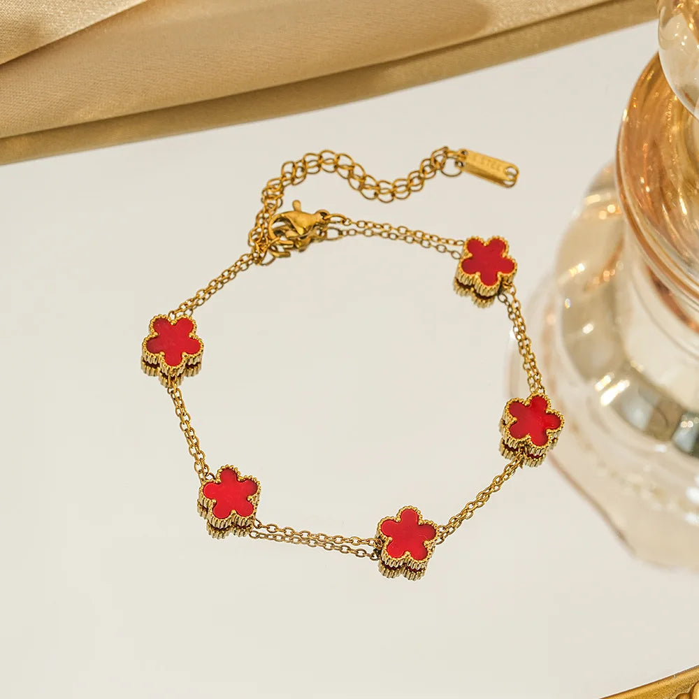 316L Stainless Steel Lucky Five-Leaf Flower Pendant Bracelets For Women Five-Petal Clover Collarbone Chain Exquisite Jewelry