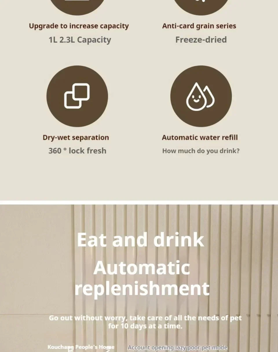 Automatic Pet Feeder and Water Dispenser 2in1 Raised Food Bowl with Water Fountain for Cat Dog Large Capacity Pet Accessories