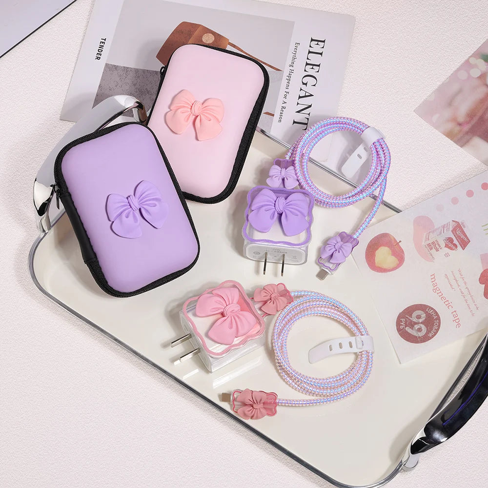 3D Bow Charger Cable Protector Cover For iPhone 20W 18W Charger Protector Storage Bag Case Cover Management Wire Cord Organizers