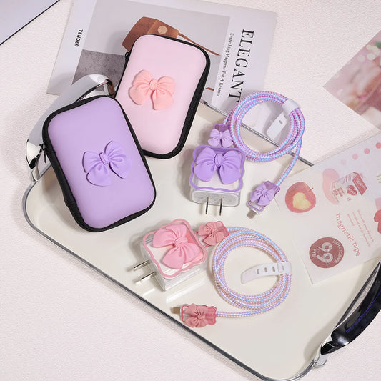 3D Bow Charger Cable Protector Cover For iPhone 20W 18W Charger Protector Storage Bag Case Cover Management Wire Cord Organizers