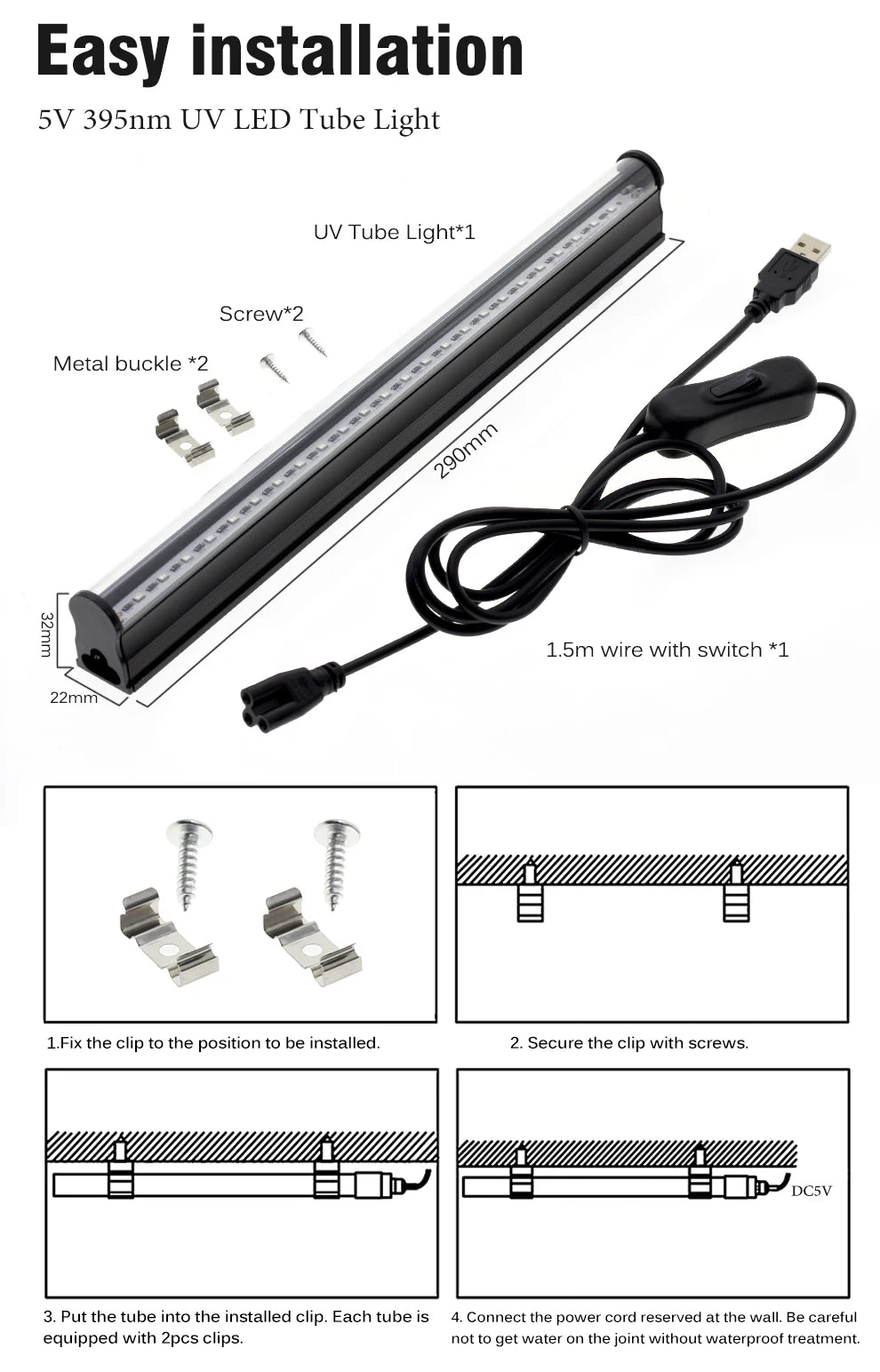 5V 395nm UV LED Tube Light For Black Light Bar Light Effect Party Light Stage Lighting DC5V USB Tube Light