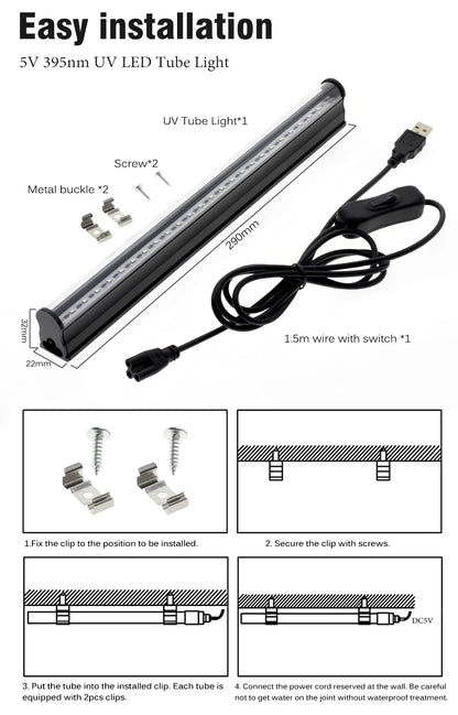 5V 395nm UV LED Tube Light For Black Light Bar Light Effect Party Light Stage Lighting DC5V USB Tube Light