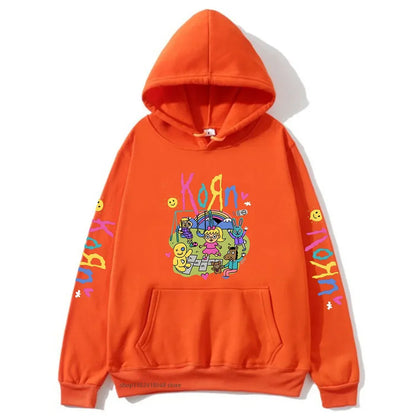 Cartoon Graphic Korn Hoodies Kawaii Music Band Print Sweatshirts Mens Clothes Winter Casual Fleece Streetwear Women Unisex Tops
