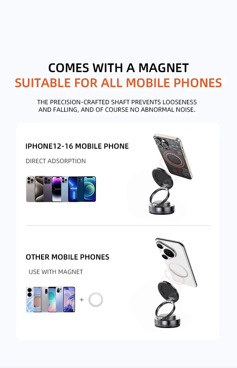 Foldable Car Phone Mount Dashboard Phone Bracket Ultra Magnetic Phone Holder 360 Degree Rotation Vacuum Suction Cup GPS Stand