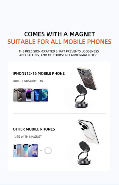 Foldable Car Phone Mount Dashboard Phone Bracket Ultra Magnetic Phone Holder 360 Degree Rotation Vacuum Suction Cup GPS Stand