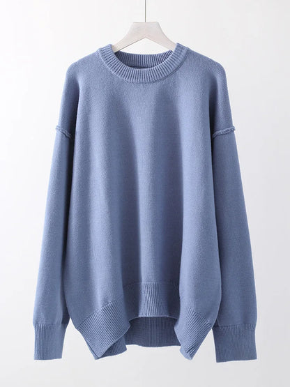 Blue Oversize Sweaters For Women Winter Thick Beige Pullover Woman Autumn Fashion Loose O Neck Ladies Sweaters Jumpers Women