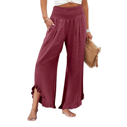 Summer Womens Palazzo Pants Summer Casual Flowy Wide Leg Trousers Beach Travel Vacation Outfits All Match Loose Baggay Pants