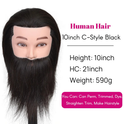 Male Mannequin Head With 100% Real Human Hair Black For Practice Hairdresser Cosmetology Training Doll Head For Hair Styling