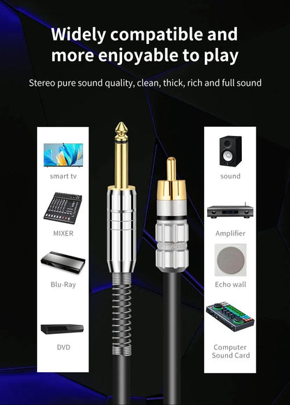 YYTCG 6.35mm Audio Line Cable Stereo Jack Male to 2 RCA Male Cable for PC DVD TV VCR MP3 Speakers Video Audio Cable Cord 1.5m 2m