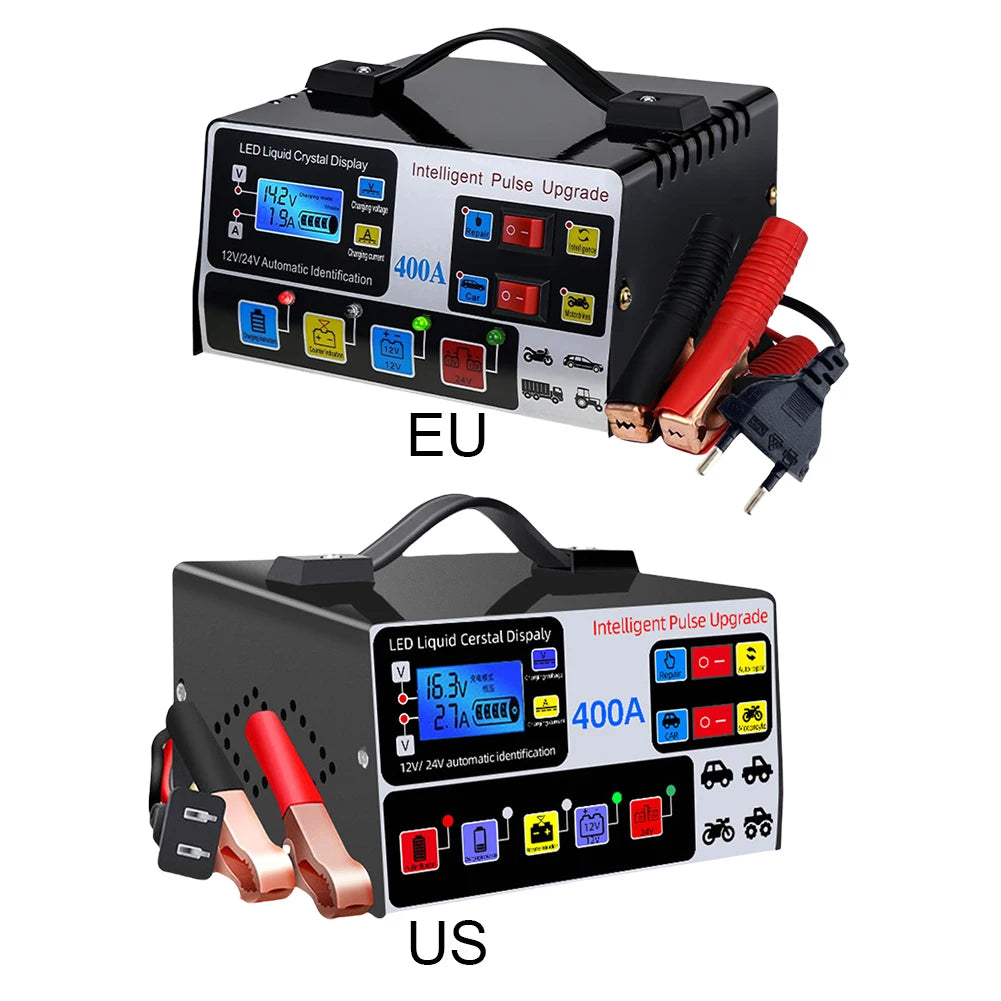 400A Intelligent Pulse Repair Charger Battery High Power Fast Charger 12V/24V Five-Stage Full Automatic Car Battery Charger 220W