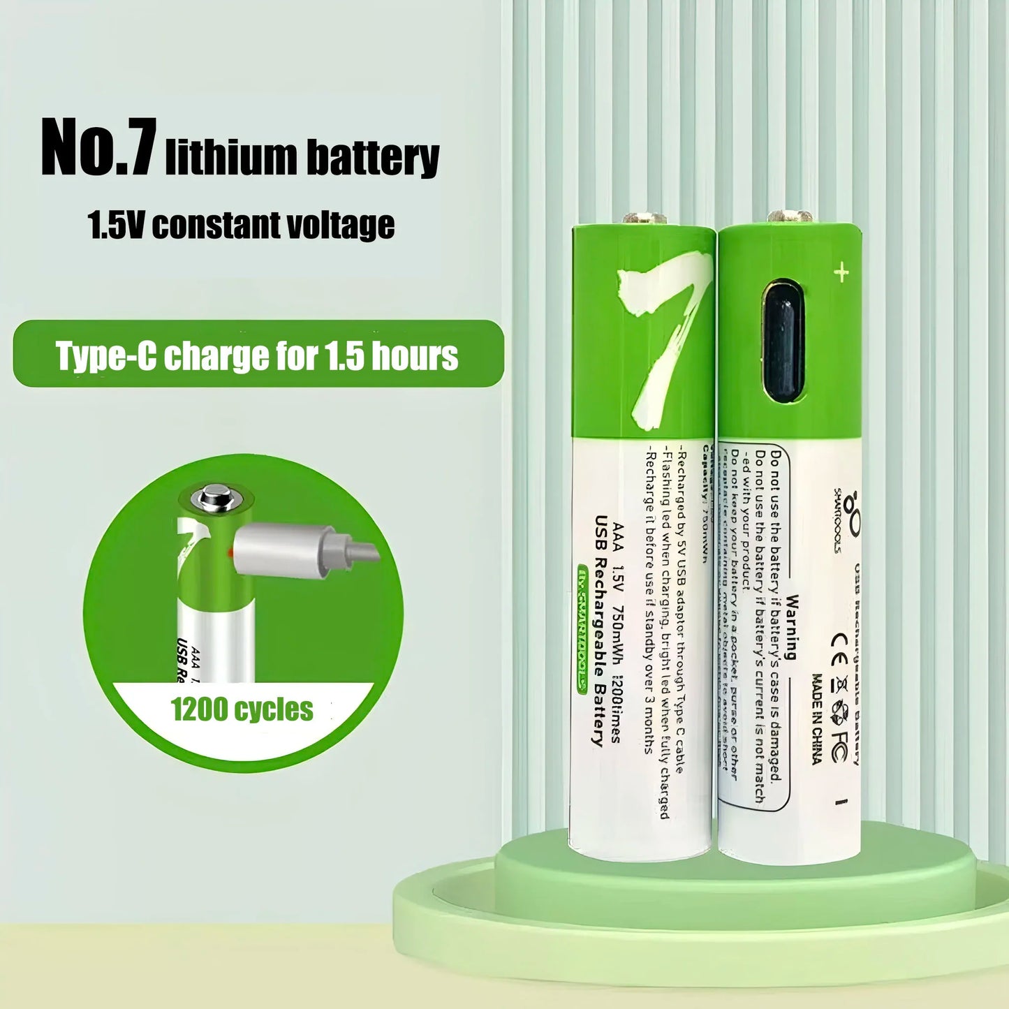 Aaa Rechargeable Battery High Capacity 1.5 V Suitable for Remote Control/Toys/Mouse, Fast C Fast Charging, 1.5 V, Remote Control, Mouse, Electric Toy Battery + C Cable, Recyclable 2000 Times + Extra Long Battery