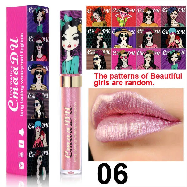 11 Color Lip Gloss  Metallic Shimmer Glitter Finish Lipstick Long Lasting Waterproof Lip Stain