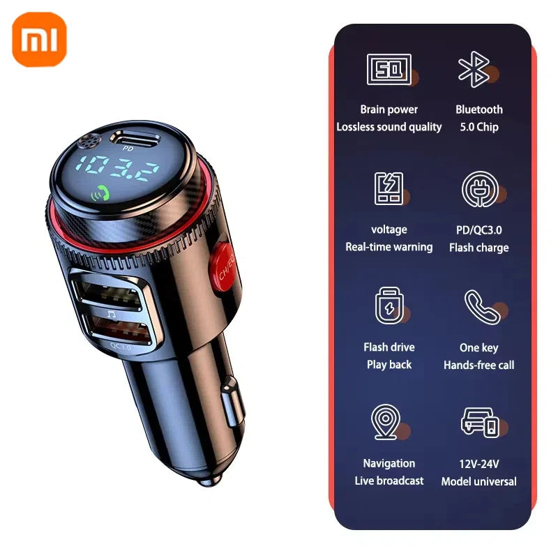 Xiaomi 2025 New PD30W+QC Bluetooth 5.4 Car MP3 Player FM Transmitter Wireless Handsfree U Disk Play USB Car Fast Charge Adapter