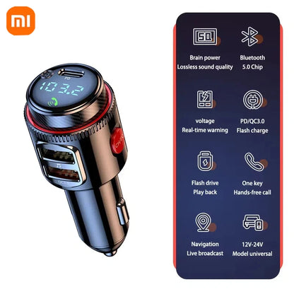 Xiaomi 2025 New PD30W+QC Bluetooth 5.4 Car MP3 Player FM Transmitter Wireless Handsfree U Disk Play USB Car Fast Charge Adapter