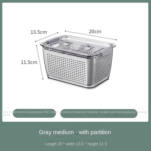 Fridge Storage Box Refrigerator Fresh Vegetable Fruit Boxes Drain Basket Storage Containers With Lid Kitchen Tools Organizer