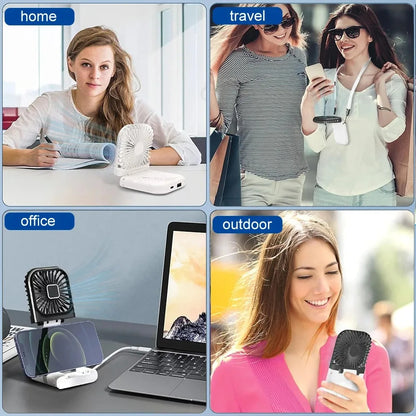 Folding handheld fan USB charging digital display outdoor mini neck hanging power bank fan，gift