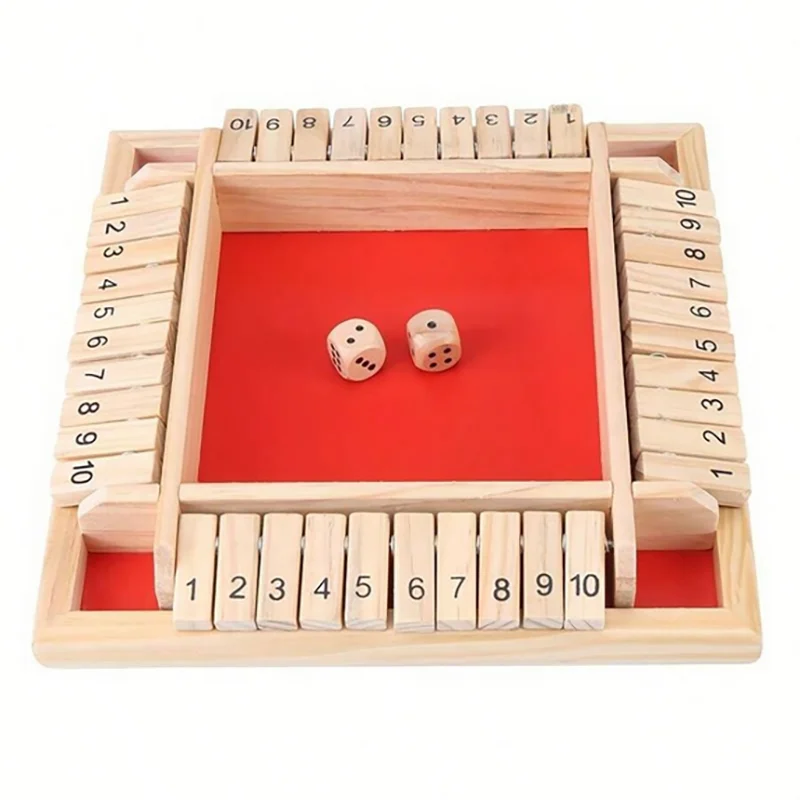 Classic 4 Sided Wooden Board Game With 2 Dice And Shut-The-Box Instructions, Classics Tabletop Version And Pub Board Game
