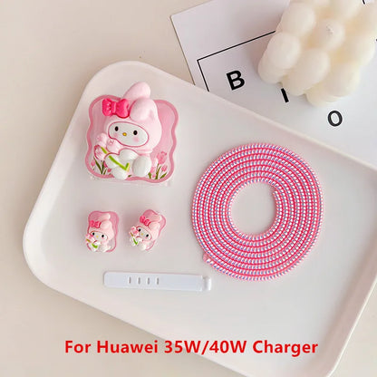Joytop Sanrio 5Pcs Set Cable Protector for Huawei 35W/40W/66W/88W/100W Fast Charger Case Phone Wire Cord Organizers Winder