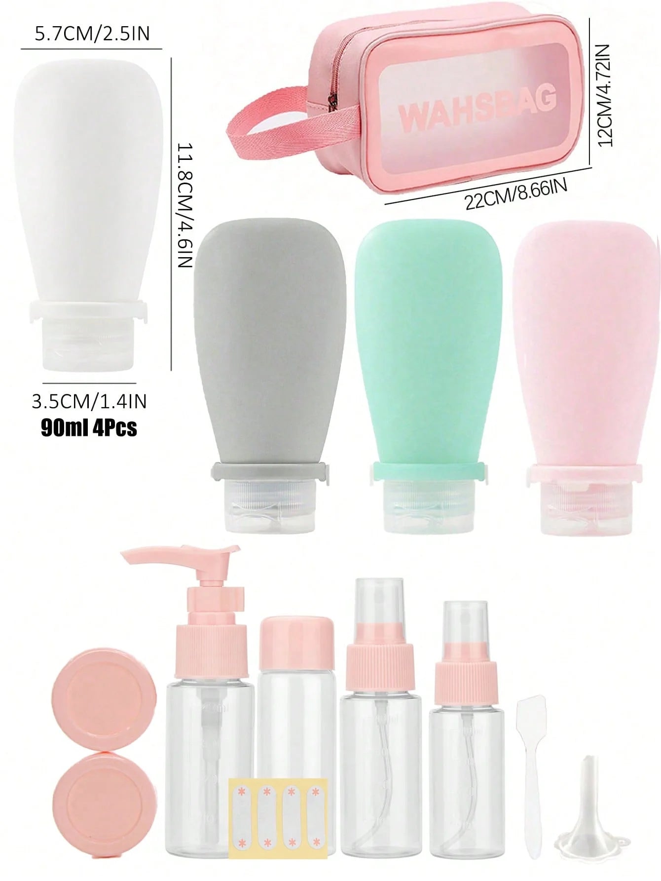 14pcs Travel Bottles Kit Leak Proof Travel Containers for Toiletries with Bag Portable Refillable Containers for Toiletries Sham