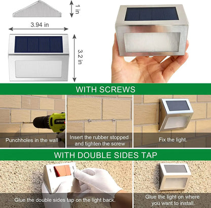 3LED Step Light Stainless Steel Solar Fence Lights Waterproof Outdoor LED Wall Lamps Deck Lights For Stair Garden Fence Patio