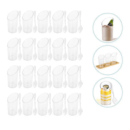 40PCS 80ml Plastic Pudding Cups Ice-Cream Mousse Dessert Picnic Party Packing Dessert Cups Christmas Supplies Matching spoon