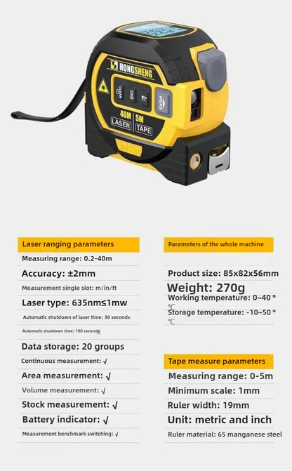 3 in 1 High Precision Laser Tape Measure 5M Infrared Rangefinder Electronic Tape Laser Measuring Ruler Building Measurement