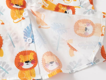 Fashion Baby Shirts 6 to 12 18 24 Months Toddler Boys Shirts Cotton Cars Lion Print Shirt for Boy Blue White Yellow Kids Clothes