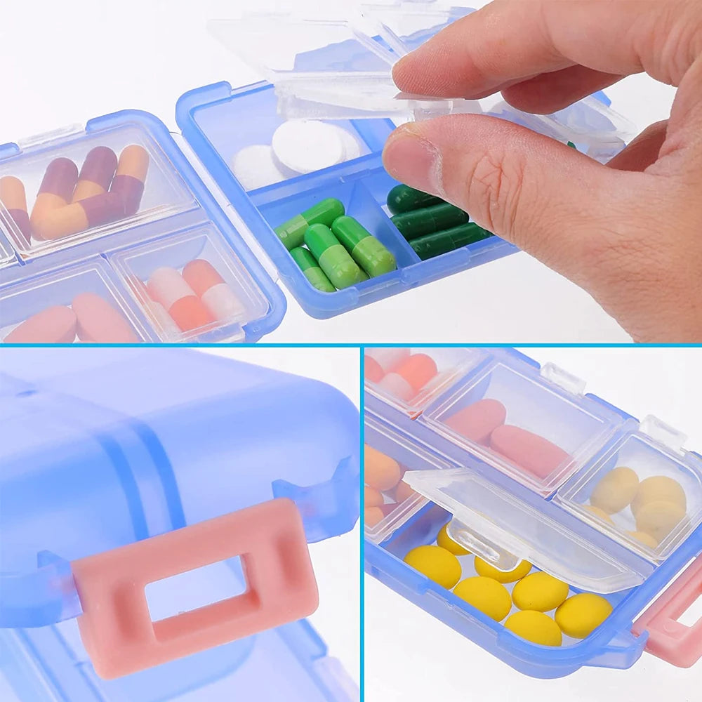1Pcs Travel Pill Organizer, 10 Grid Compartments Pocket Pharmacy, Portable Mini Daily Weekly 7 Day Medication Organizer