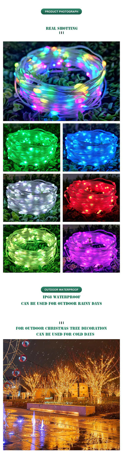 Smart Christmas Light APP Control Fairy LED Garland 5M 10M Remote Bluetooth DIY Color Indoor Music Sync Outdoor USB String Light