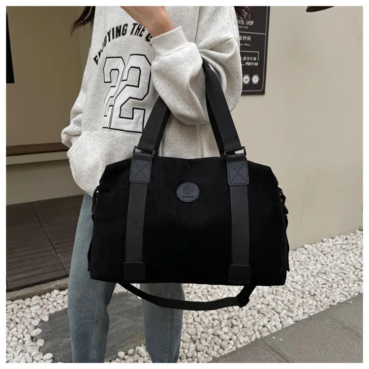 Men's Large Capacity Fashionable Short Distance Travel Totes New Suede Travel Handbag Women's Portable Sports and Fitness Bag