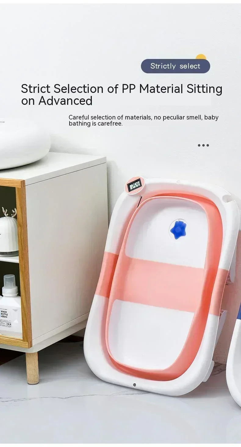 Foldable Baby Bathtub with Temperature Sensor for Newborn Toddlers Children Bathing Sit Lie Down Shower Tray Home Travel Tub