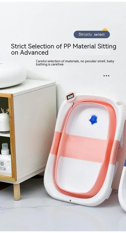 Foldable Baby Bathtub with Temperature Sensor for Newborn Toddlers Children Bathing Sit Lie Down Shower Tray Home Travel Tub