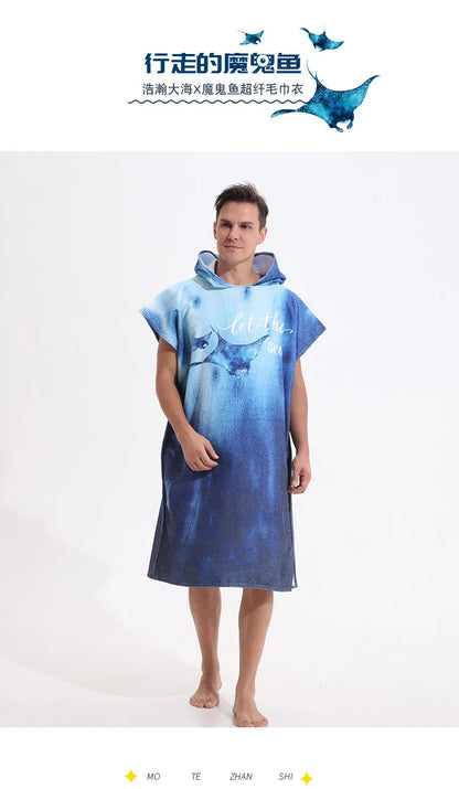 Beach Towel with Hood for Men and Women Hooded Towels Bath Robe for adult Quick Dry Lightweight Soft Microfiber Poncho Swim Robe