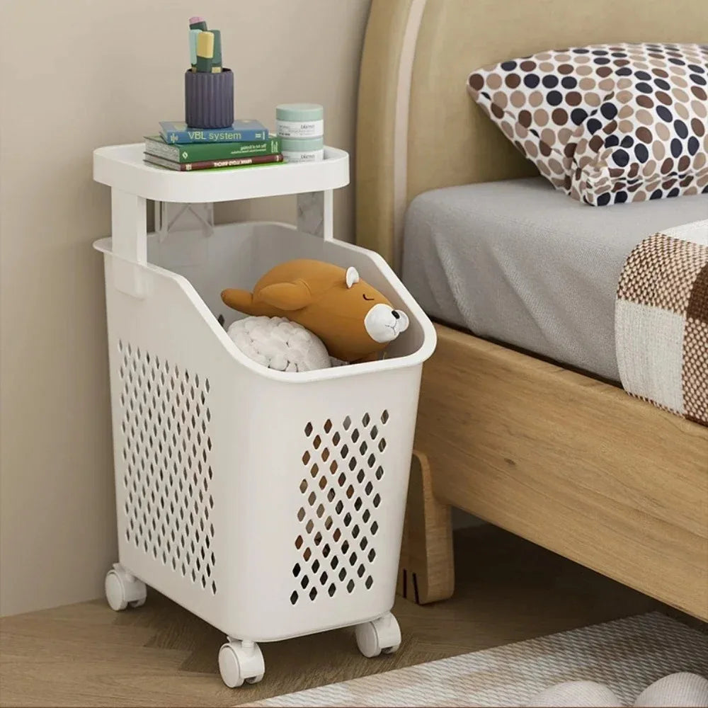 Multilayer Laundry Storage Basket Wheels Pp Plastic Laundry Baskets With Wheel Household Sundries Bathroom Toilet Storage Rack